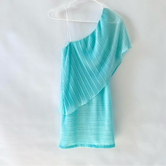 NWT Windsor Sparkly Glitter One Shoulder Sheer Flounce Bodycon Mini Dress Mint 2 - Picture 4 of 14